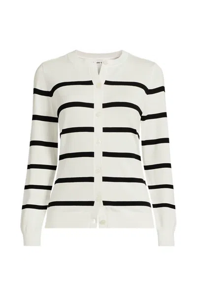 Lands' End Women's Petite Cotton Modal Crew Neck Cardigan Sweater In Neutral