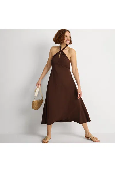 Lands' End Women's Petite Cotton Modal Halter Midi Dress In Brown