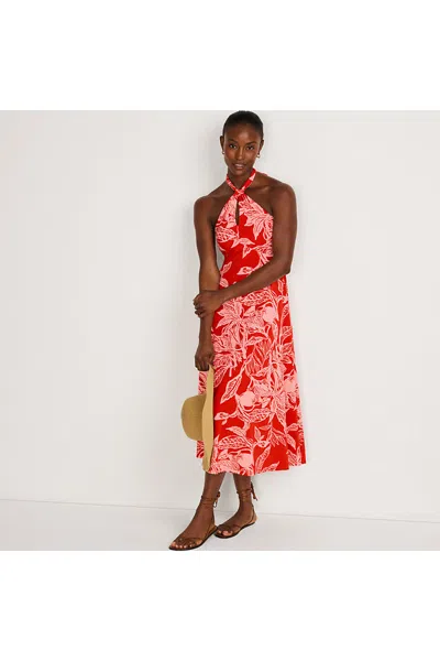 Lands' End Women's Petite Cotton Modal Halter Midi Dress In Orange