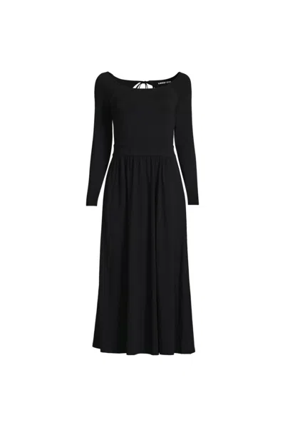 Lands' End Women's Petite Cotton Modal Off Shoulder Midi Dress In Black