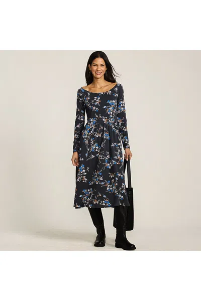 Lands' End Women's Petite Cotton Modal Off Shoulder Midi Dress In Gray