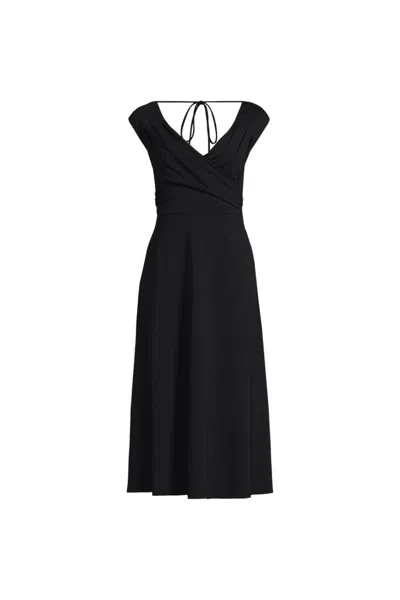 Lands' End Women's Petite Cotton Modal Off The Shoulder Wrap Midi Dress In Black