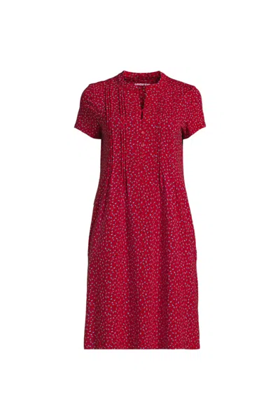 Lands' End Women's Petite Cotton Modal Pintuck Short Sleeve Dress In Red