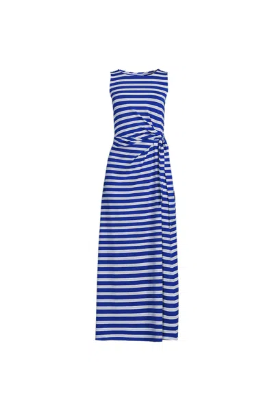 Lands' End Women's Petite Cotton Modal Sleeveless Tie Waist Maxi Dress In Blue