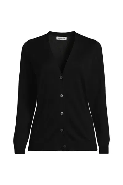 Lands' End Women's Petite Cotton Modal V-neck Cardigan Sweater In Black