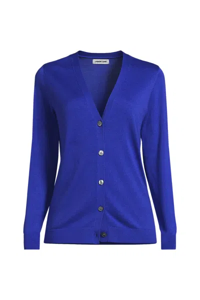 Lands' End Women's Petite Cotton Modal V-neck Cardigan Sweater In Blue