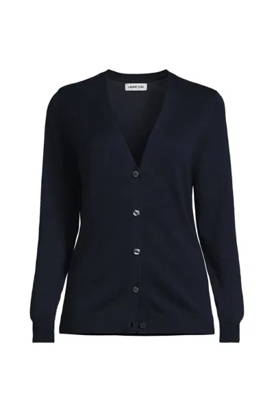 Lands' End Women's Petite Cotton Modal V-neck Cardigan Sweater In Blue
