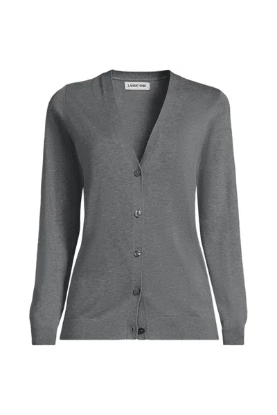 Lands' End Women's Petite Cotton Modal V-neck Cardigan Sweater In Gray