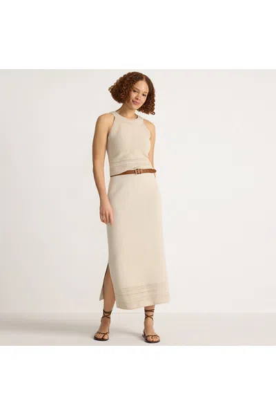 Lands' End Women's Petite Cotton Pointelle Sweater Maxi Skirt - Set Bottom In Pink