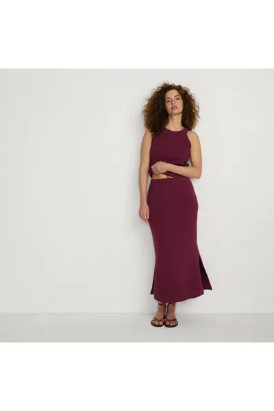 Lands' End Women's Petite Cotton Pointelle Sweater Maxi Skirt - Set Bottom In Red