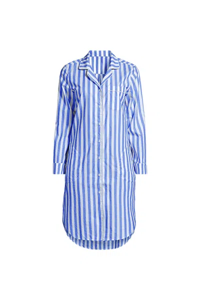 Lands' End Women's Petite Cotton Poplin Long Sleeve Sleepshirt Nightgown In Blue