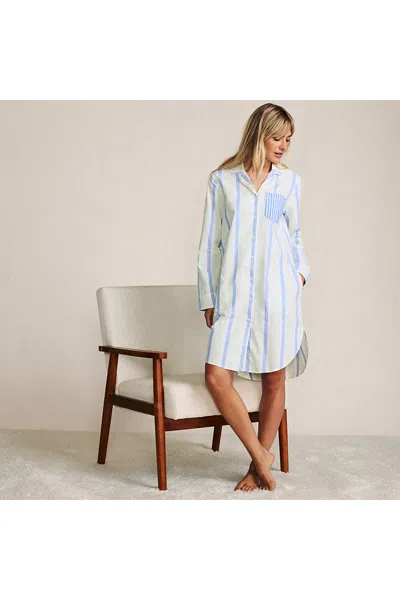 Lands' End Women's Petite Cotton Poplin Long Sleeve Sleepshirt Nightgown In Green
