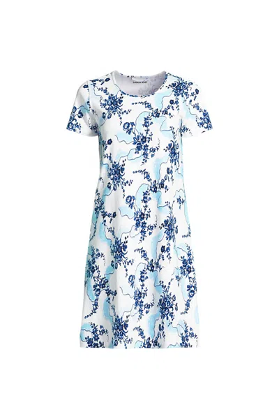Lands' End Women's Petite Cotton Short Sleeve Knee Length Nightgown In White