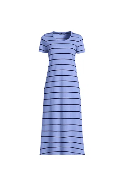 Lands' End Women's Petite Cotton Short Sleeve Midcalf Nightgown In Blue
