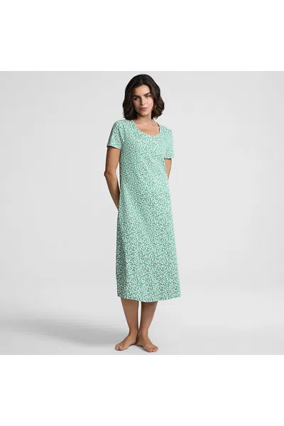 Lands' End Women's Petite Cotton Short Sleeve Midcalf Nightgown In Blue