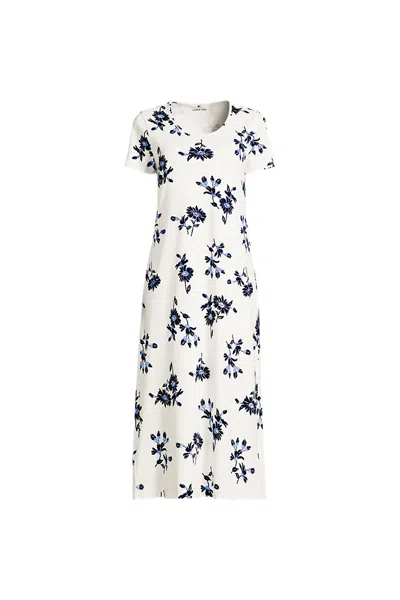 Lands' End Women's Petite Cotton Short Sleeve Midcalf Nightgown In White
