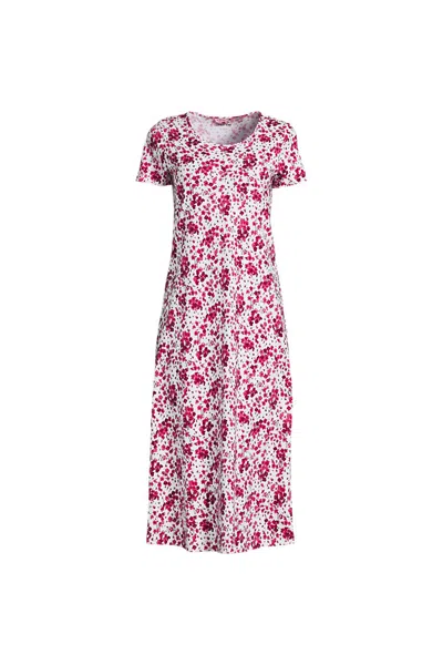 Lands' End Women's Petite Cotton Short Sleeve Midcalf Nightgown In Pink