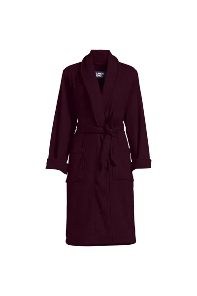 Lands' End Women's Petite Cotton Terry Knee Length Spa Bath Robe In Burgundy