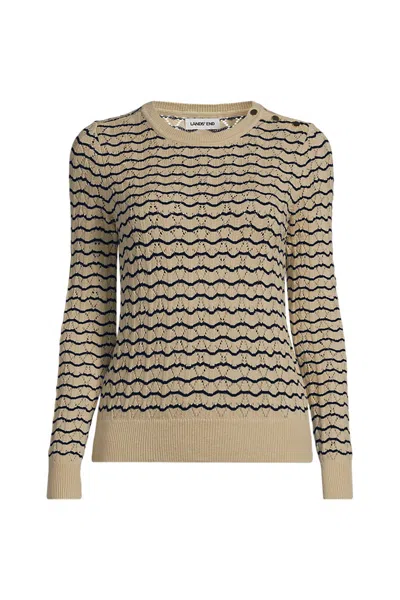 Lands' End Women's Petite Cotton Viscose Button Shoulder Modern Crew Sweater In Brown