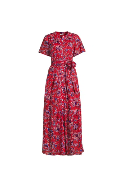 Lands' End Women's Petite Cotton Voile Button Front Maxi Dress In Red