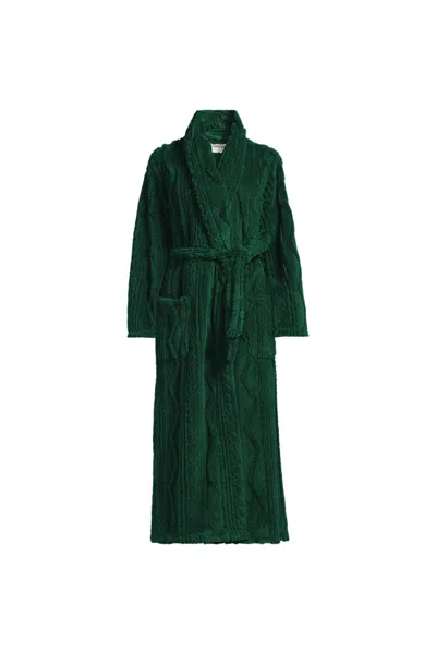 Lands' End Women's Petite Cozy Cable Robe In Green