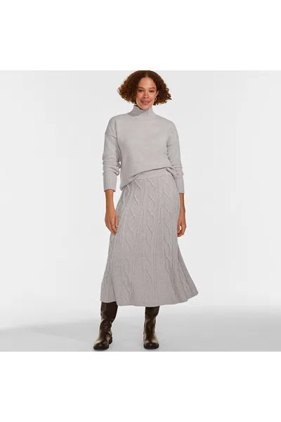 Lands' End Women's Petite Cozy Lofty Cable Fluted Midi Sweater Skirt In Tan