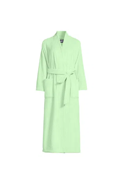 Lands' End Women's Petite Cozy Plush Long Wrap Robe In Green