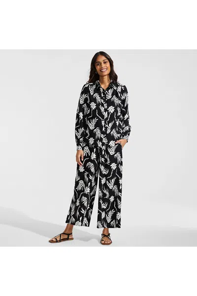 Lands' End Women's Petite Creaseless High Rise Palazzo Crop Pants In Black