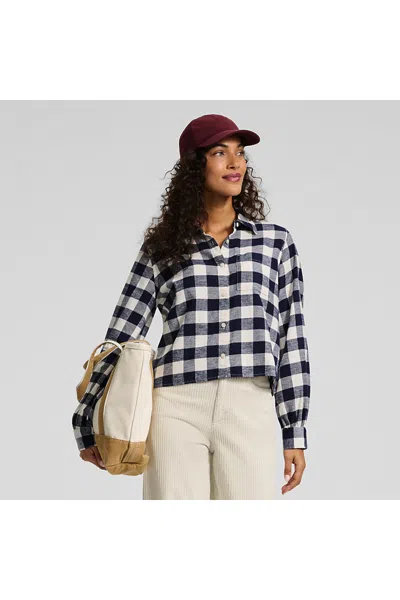 Lands' End Women's Petite Cropped Flannel Shirt In Ivory