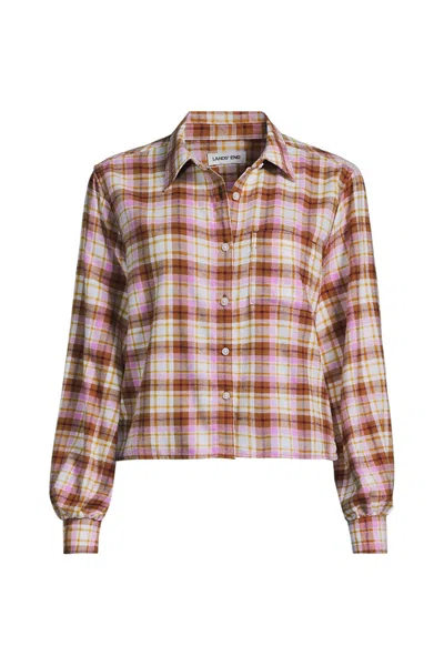 Lands' End Women's Petite Cropped Flannel Shirt In Orange