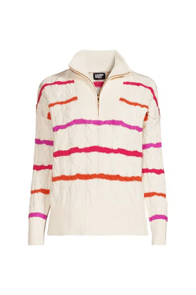 Lands' End Women's Petite Drifter Cable Quarter Zip Sweater In Neutral