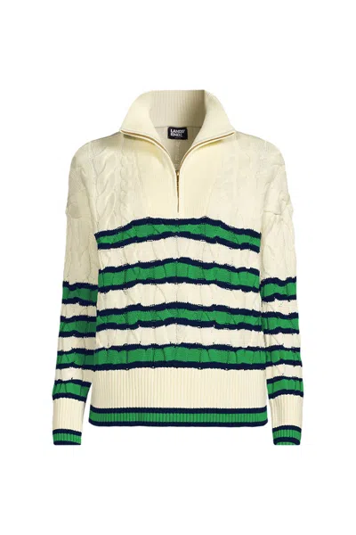 Lands' End Women's Petite Drifter Cable Quarter Zip Sweater In Ivory