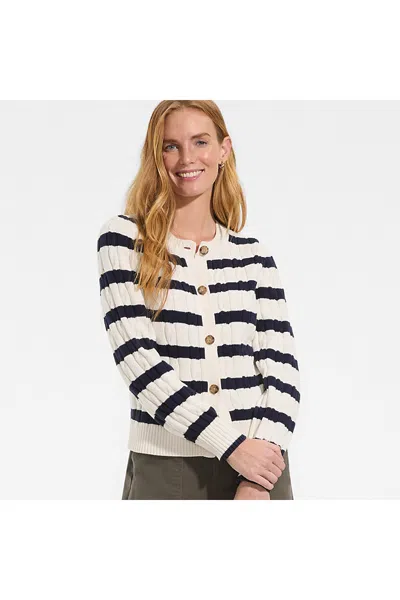 Lands' End Women's Petite Drifter Classic Cable Crew Neck Cardigan Sweater In Blue