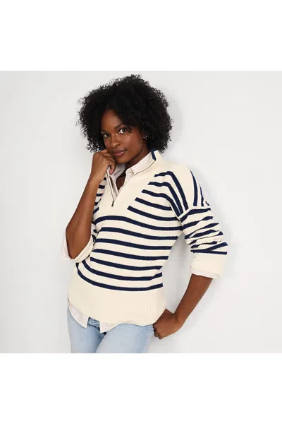 Lands' End Women's Petite Drifter Cotton Quarter Zip Pullover Sweater In Multi