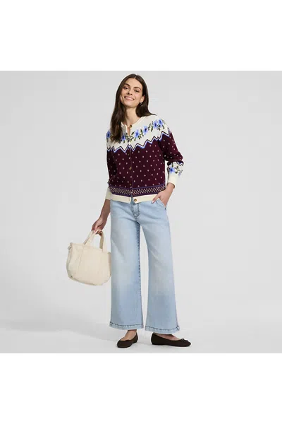 Lands' End Women's Petite Drifter Jacquard Cardigan Sweater In Red