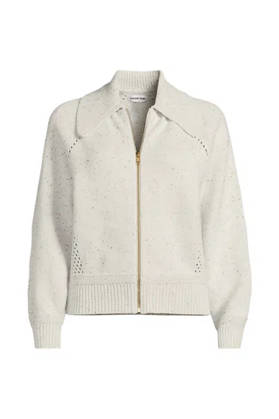 Lands' End Women's Petite Drifter Large Collar Zip Front Cardigan Sweater In Gray