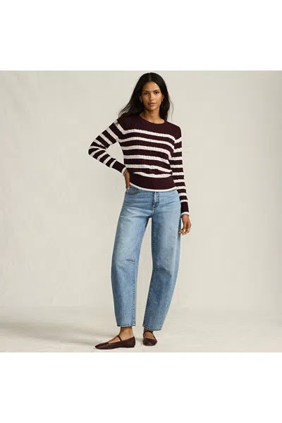 Lands' End Women's Petite Drifter Modern Cable Crew Sweater In Burgundy