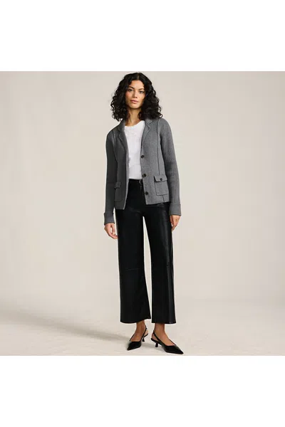 Lands' End Women's Petite Drifter Ribbed Collared Blazer Sweater In Transparent
