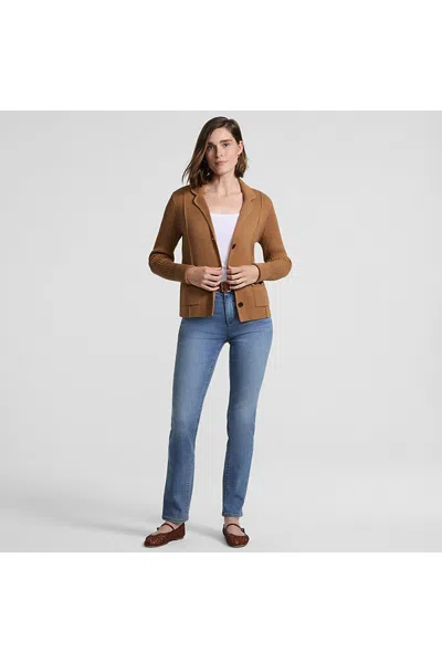 Lands' End Women's Petite Drifter Ribbed Collared Blazer Sweater In Brown