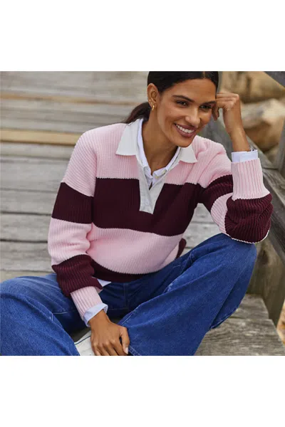 Lands' End Women's Petite Drifter Rugby With Woven Collar Sweater In Multi