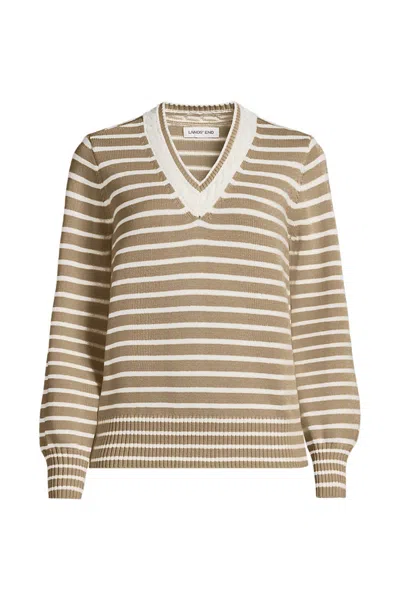 Lands' End Women's Petite Drifter Set In Sleeve Vneck Sweater In Ivory