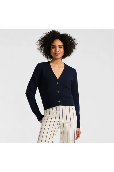 Lands' End Women's Petite Drifter V-neck Dress Cardigan Sweater In Blue