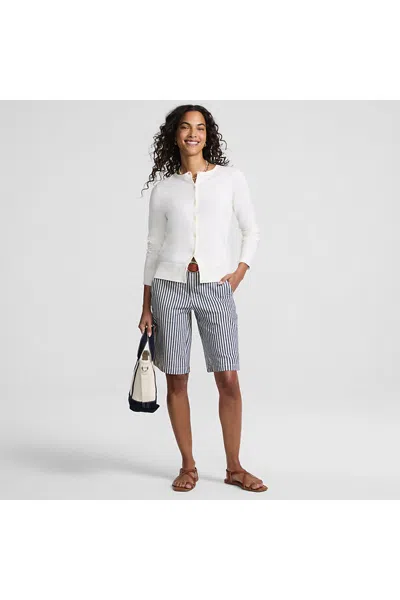 Lands' End Women's Petite Elastic Back Classic 12" Chino Oxford Stripe Shorts In Ivory