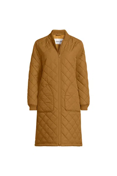 Lands' End Women's Petite Featherfree Insulated Bomber Coat In Brown