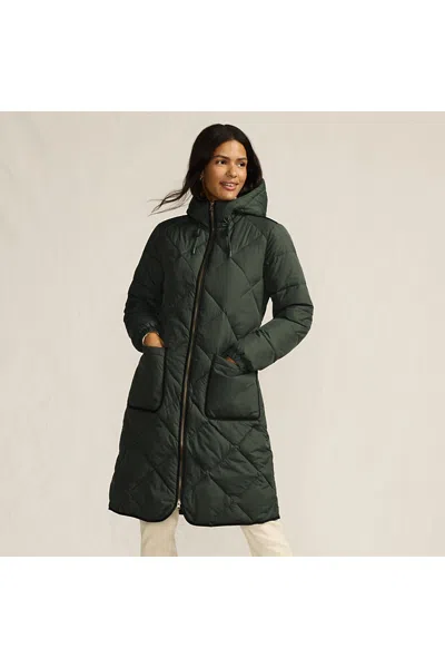 Lands' End Women's Petite Featherfree Insulated Diamond Quilted Maxi Coat In Green