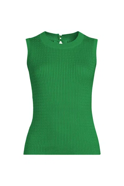 Lands' End Women's Petite Fine Gauge Baby Cable Crew Neck Sleeveless Sweater - Set Top In Green