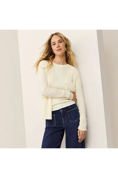 Lands' End Women's Petite Fine Gauge Baby Cable Crew Neck Sleeveless Sweater - Set Top In Neutral