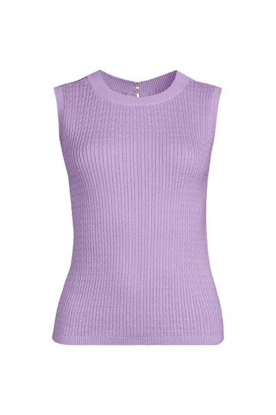 Lands' End Women's Petite Fine Gauge Baby Cable Crew Neck Sleeveless Sweater - Set Top In Purple