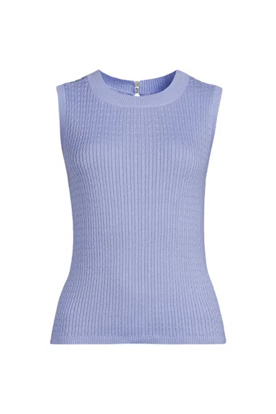 Lands' End Women's Petite Fine Gauge Baby Cable Crew Neck Sleeveless Sweater - Set Top In Purple