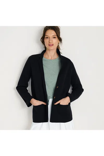 Lands' End Women's Petite Fine Gauge Cotton Button Front Blazer Sweater In Black